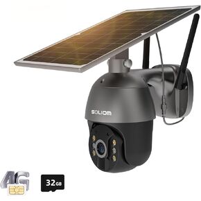 S600 4G LTE Security Camera Outdoor, Solar Powered Cellular Security Camera Wireless, Pan Tilt 360°View Full,1080P Night Vision, 2 Way Talk, PIR Motion Sensor, No WiFi, Unlimited Data Plan Black