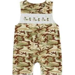 Newborn Baby Boy Hunting Outfit Duck Embroidery Camouflage Sleeveless Romper Jumpsuit Overalls Infant Summer Outfit