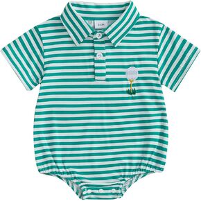 Newborn Baby Boy Romper Shirt Golf Stripes Short Sleeve Button Polo Tee Tshirts Bodysuit Western Summer Clothes