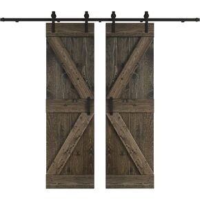 48 in/60in/72in/84in X 84 in K Series DIY Knotty Wood Double Sliding Barn Door with Hardware Kit (48 in x 84 in, Unfinished)