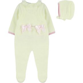 3-Piece Romper Set with Shirt and Hat for Boys and Girls. Bow details. Soft Knit - Made in Spain