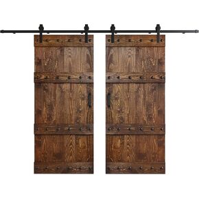 48 in x 84in. Castle-Series DIY Finished Knotty Pine Wood Double Sliding Barn Door with Hardware Kit (Unfinished) in Saudi Arabia