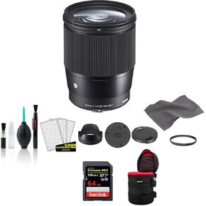 Sigma 16mm f/1.4 Contem Lens Bundle with 67mm UV Filter+ 64GB Memory