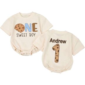 Custom One Sweet Boy Cookie Birthday Sweater Romper, First Birthday Outfit Boy, 1st Birthday Outfit Boy, Baby Boy First Birthday Outfit, First Birthday Gifts For Boys, Gifts For One Year Old Boy