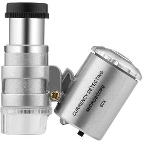 Portable Pocket Microscope with 60X Magnification LED Light & UV Light Suitable for Jewelry & Currency Observations, 37*43*20mm