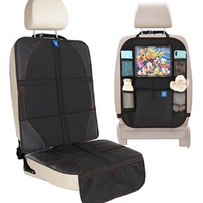 funbliss Car Seat Protector + Kick mats Car Backseat Organizer Black,Suitable for All Cars,XL Largest Car Seat Cover for Child Baby Carseat, Kick Mat Back Seat w/Storage Pockets