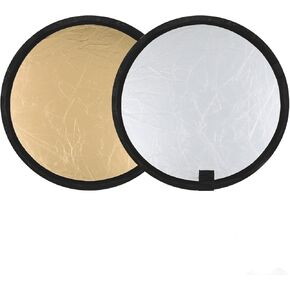 30cm/12 2in1 Silver & Gold Folding Reflector Disc – Reversible Photo Studio Light Reflector Board for Indoor/Outdoor Photography, Portrait Lighting, Compatible with Standard Reflector Holders