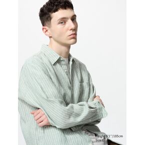 uniqlo قميص الكتان الممتاز | مخطط