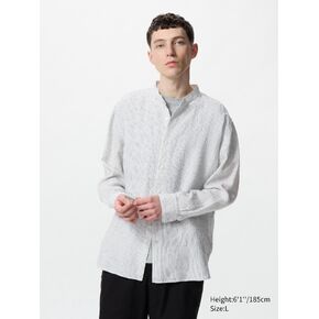 Uniqlo Premium Linen Shirt | Stand Collar | Striped