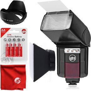 Circuit City CC-125 Automatic Universal Flash with Built-in LED Video Light for Canon EOS DSLR Cameras Bundle with Opteka SB-1 Universal Studio Soft Box Flash Diffuser and Accessories (4 Items)
