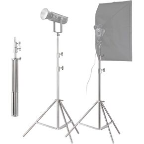 Light Stand Photography, 79in Height Stainless Steel Light Stand Heavy Duty Light Stand with 2 Adjustable Sections 1/4 Screw Interface for Photography 3kg Capacity Stand