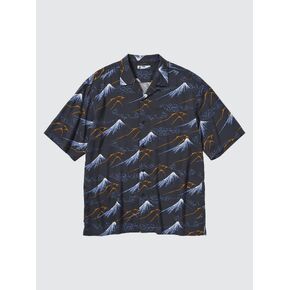 Uniqlo Open Collar Shirt | Short Sleeve | Hokusai Print