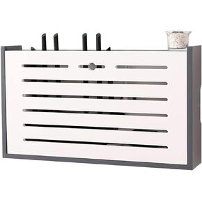 Wifi Router Storage Box Router Fences Router Storage Box Power Strip And Cable Management Storage Box Wall Hanging Router Decorative Box Office & Home Desktop Organized Shelves(Greya,41.2x9x25cm)