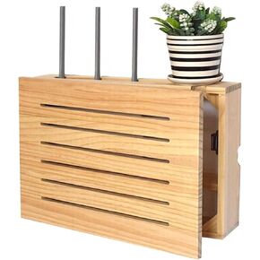 Router Shelf Wall Mount WiFi Router Storage Box, Floating Shelves Wall Mounted TV Set Top Box WiFi Wireless Router Storage Box TV Lower Row Socket Occlusion Box Simple(Nutural 39.5x29.5x9cm)