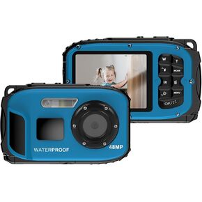 1080P Water Digital Camera, 48MP Digital Video Camera 2.4 Inch Screen Auto Focus 4X Digital Zoom Camera for Boys Girls Birthday Back to School Xmas Gift (Blue)