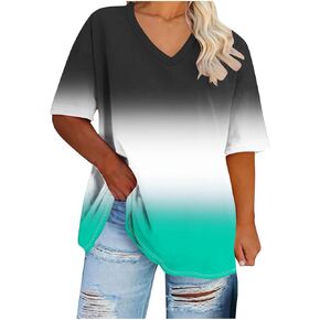 Womens Short Sleeve Gradient T-Shirts Oversize Plus Size Tees Tunic Tops Dressy Casual Shirts Summer Trendy Blouse