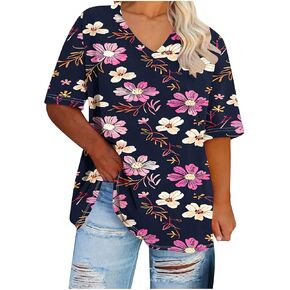 Womens Plus Size Tunic Tops Short Sleeve V Neck Casual Blouses Dressy Summer Shirts Loose Fit Trendy Tshirts Tees