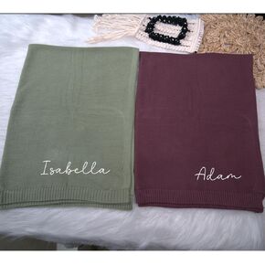 Personalized Baby Baptism Knit Blanket, Custom Embroidered Boy Girl Christening Blanket, Custom Name and Date, Baptismal Keepsake, otton Knit Stroller Blanket, Gift for Baby, Birthday - Custom 9