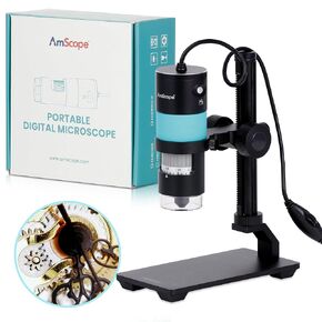 AmScope 2.1MP Professional Handheld Digital USB Microscope w/ 10X-280X Magnification, LED Illuminator, and Metal Stand for Industrial Inspection, Manufacturing, Hobby HHD2100
