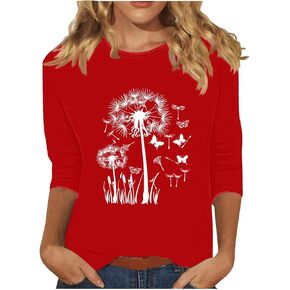 Womens Elbow Sleeve Graphic Shirts Make A Wish Shirts Wild Flowers Graphic Tees Spring Casual Loose Fit Tshirts