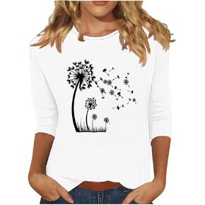 Womens Dandelion Shirts Tops Elbow Length Sleeve Make A Wish Vintage Wildflowers Tshirts Graphic Tees Casual Loose Fit