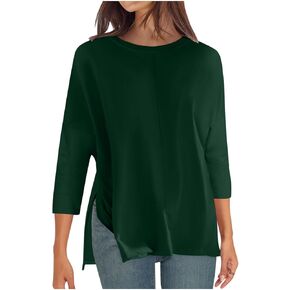 Womens Workout Tops Elbow Sleeve Casual Loose Fit Swing Tunic Side Split Shirts Spring Shirts Blouse Tshirts