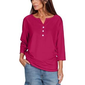 Elbow Length Sleeve Womens Top Henley Top Tunic Casual Loose Henley Tops Trendy Dressy Elegant Business Blouse Tees