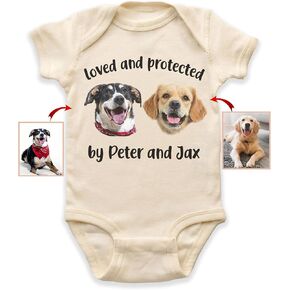 Personalized Protected and Loved By Dog Onesie, Pregnancy Announcement Gift, New Best Friend Onesie, Custom Dogs and Cats Onesie, Baby Gifts, Baby Gifts, Toddler Baby Boy Girl Bodysuit