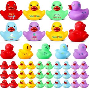Sotiff 50 Pcs 2 Inch Jesus Loves You Rubber Ducks Bulk Christian Mini Duck Figures Religious Little Jesus Ducks Religious Party Favors for Church Hide Sunday Gifts Easter Baskets Fillers