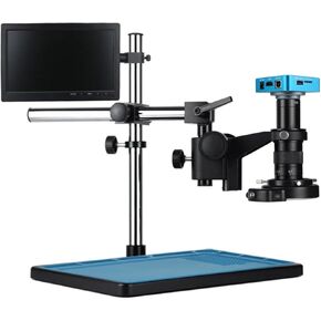 1080P HDMI USB Industrial Digital Video Microscope Camera + 300X C Mount Lens + Stand + 10-inch Display(B,180X)