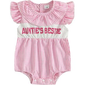 Kayotuas Baby Girl Summer Clothes Cute Smocked Bubble Romper Fly Sleeve Ruffled Doll Collar Letter Embroidery Bodysuit Dress