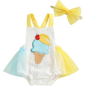 Emmababy Baby Girl Strawberry Romper Dress Smocked Tutu Bodysuit Fruit Overalls Strawberry Birthday Outfit Summer Clothes
