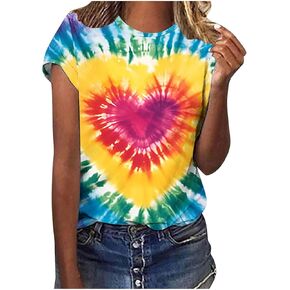 Womens Short Sleeve Tops Dressy Casual Summer Plus Size Tunic Shirt Tie Dye T-Shirt Gradient Loose Fit Tees