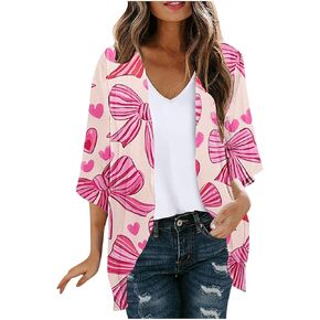 Womens Flowy 3/4 Sleeve Chiffon Kimono Cardigan UV Sun Protection Shirts Summer Work Swimsuit Front Open Cover Ups