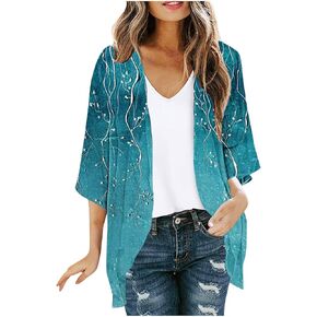 Womens Kimono Cardigan Beach Cover UPS UV Sun Protection قمصان مفتوحة مفتوحة 3/4 قمم معسكر هاواي الأكمام بالإضافة إلى الحجم