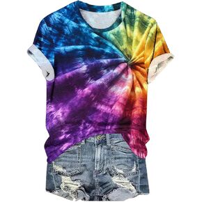 Womens Tops Short Sleeves Dressy Casual Plus Size Tie Dye Gradient Tshirts Casual Loose Fit Hippie Shirts Tees