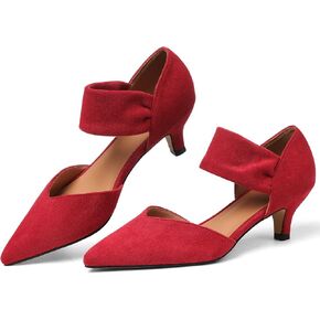 Womens Low Kitten Heels Closed Pointed Toe Slip on Pumps Ankle Strap Heels Sexy Elegant Bridal Party Dressy Shoes