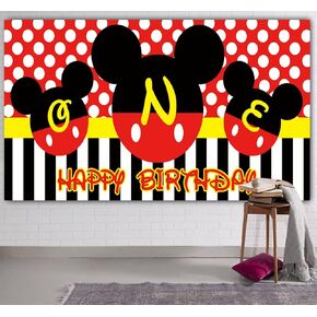 CC Mickey-1st Birthday Backdrop, Large Polyester Banner with Mickey Themed Party Supplies, 6.6 x 3.3 ft