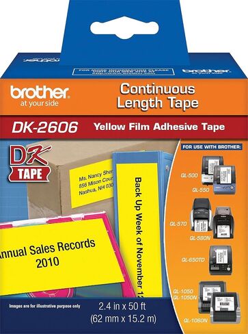 Brother DK2606 شريط ملصق فيلم مستمر ، 2-3/7 بوصة × 50 قدم ، أصفر in Saudi Arabia