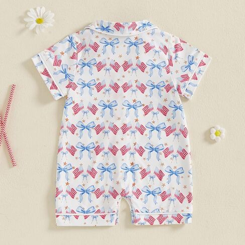 Multitrust Baby Girl 4th of July Pajamas Romper American Flag Short Sleeve Button Up Pjs Shorts Independence Day Jumpsuit in Saudi Arabia