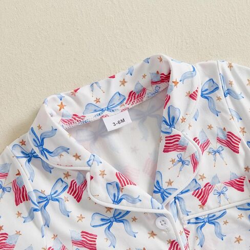 Multitrust Baby Girl 4th of July Pajamas Romper American Flag Short Sleeve Button Up Pjs Shorts Independence Day Jumpsuit in Saudi Arabia