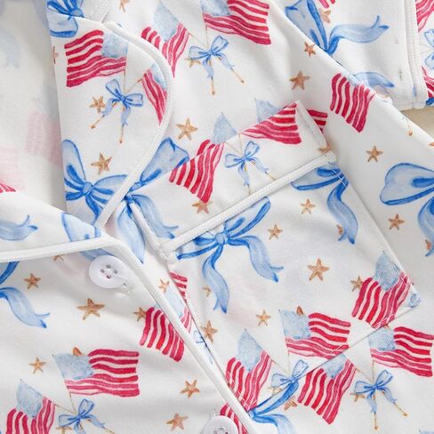 Multitrust Baby Girl 4th of July Pajamas Romper American Flag Short Sleeve Button Up Pjs Shorts Independence Day Jumpsuit in Saudi Arabia