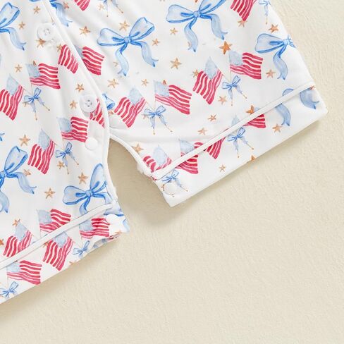 Multitrust Baby Girl 4th of July Pajamas Romper American Flag Short Sleeve Button Up Pjs Shorts Independence Day Jumpsuit in Saudi Arabia
