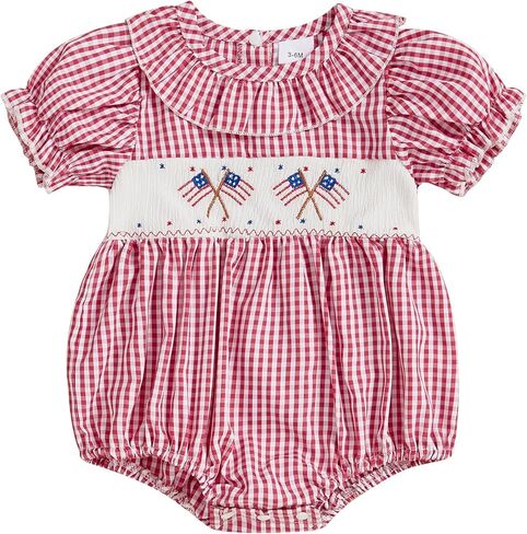 My First 4th Of July Baby Girl Outfit Newborn Smocked Bubble Romper Ruffle Collar Bodysuit Fourth Of July Clothes in Saudi Arabia