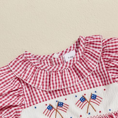 My First 4th Of July Baby Girl Outfit Newborn Smocked Bubble Romper Ruffle Collar Bodysuit Fourth Of July Clothes in Saudi Arabia