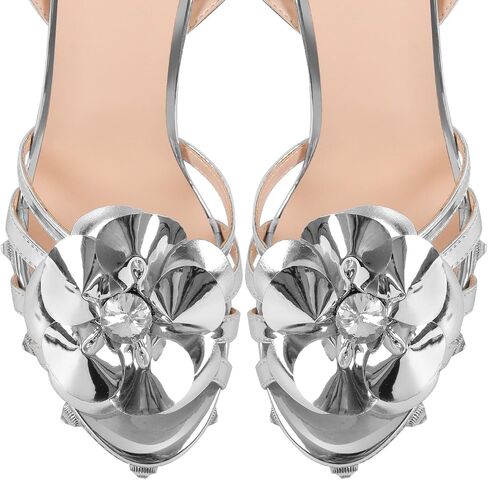 Women's Platform Block High Heels Ankle Buckle Diamond Studded Heeled Sandals Flower Chunky Heel in Saudi Arabia