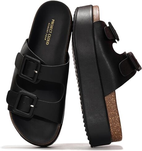 Project Cloud Wedge Platform Sandals For Women - Memory Foam Insole & Cork Footbed Platform Heel Slides for Women Footwear - Beach Essential Womens Sandals (Softy) in Saudi Arabia