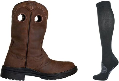 Tuffrider Lyies Leigh Round Toe Western Boot- Brown-Brey-Free Free Mongorted Scriped Scheds in Kuwait