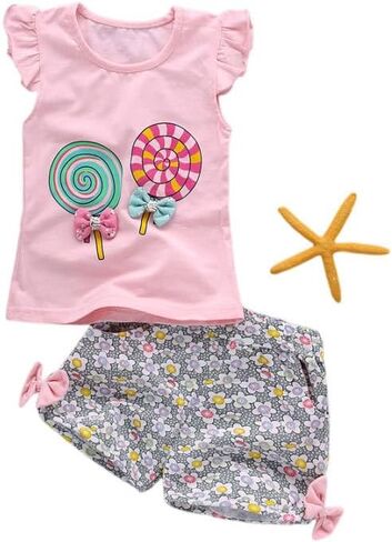 Toddler Girls' Lollipop Print T-Shirt and Floral Shorts Set, 2 Pieces in Saudi Arabia
