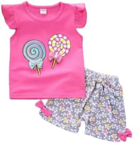 Toddler Girls' Lollipop Print T-Shirt and Floral Shorts Set, 2 Pieces in Saudi Arabia